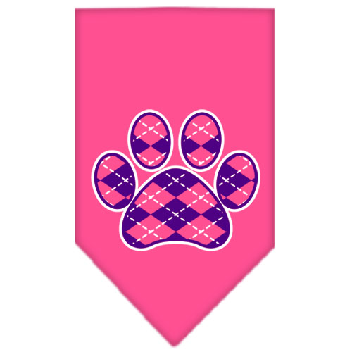 Argyle Paw Purple Screen Print Bandana Bright Pink Large